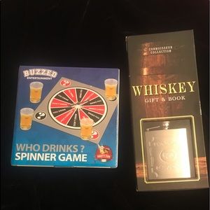 Whiskey connoisseur collection with flask & book. Also I include  Drinking Game.